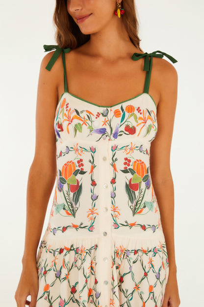 Vestido Puntas Estampado Feira de Legumes