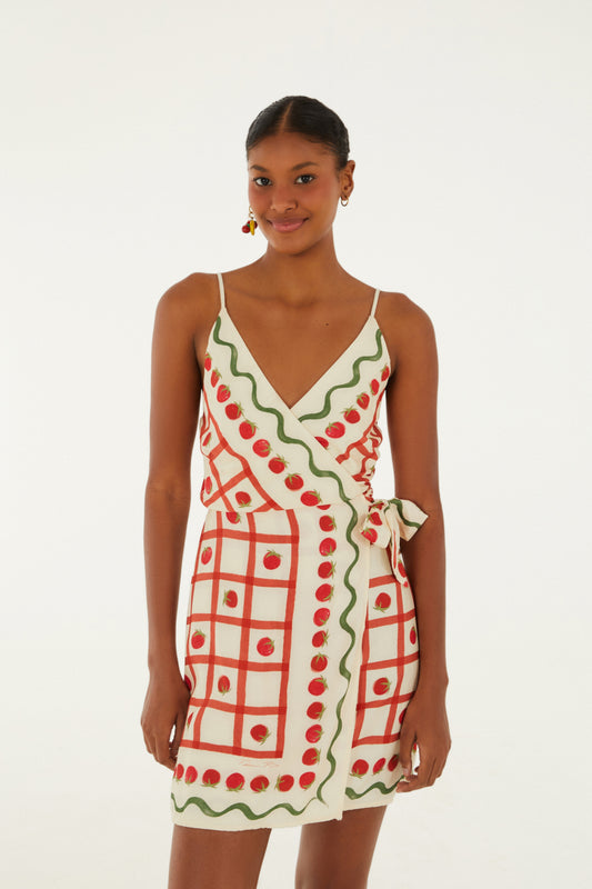 Vestido Corto Cruzado Estampado Lenço Tomatinho