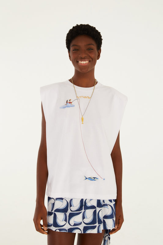 Camiseta Sin Mangas Pescando Sonhos Off White