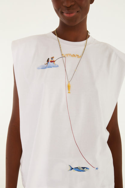 Camiseta Sin Mangas Pescando Sonhos Off White