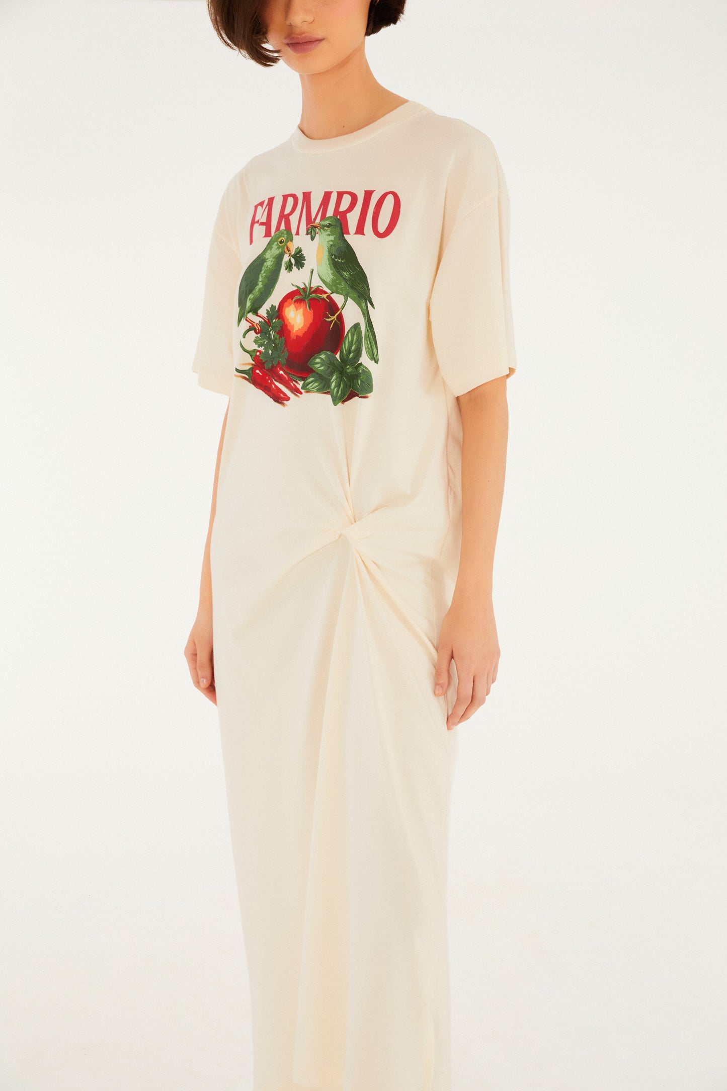 Vestido Nudo Pássaros Tomate