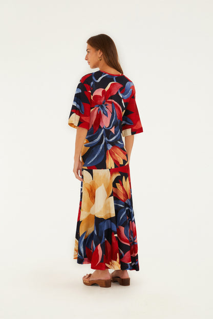 Vestido Cropped Estampado Chita Pintada