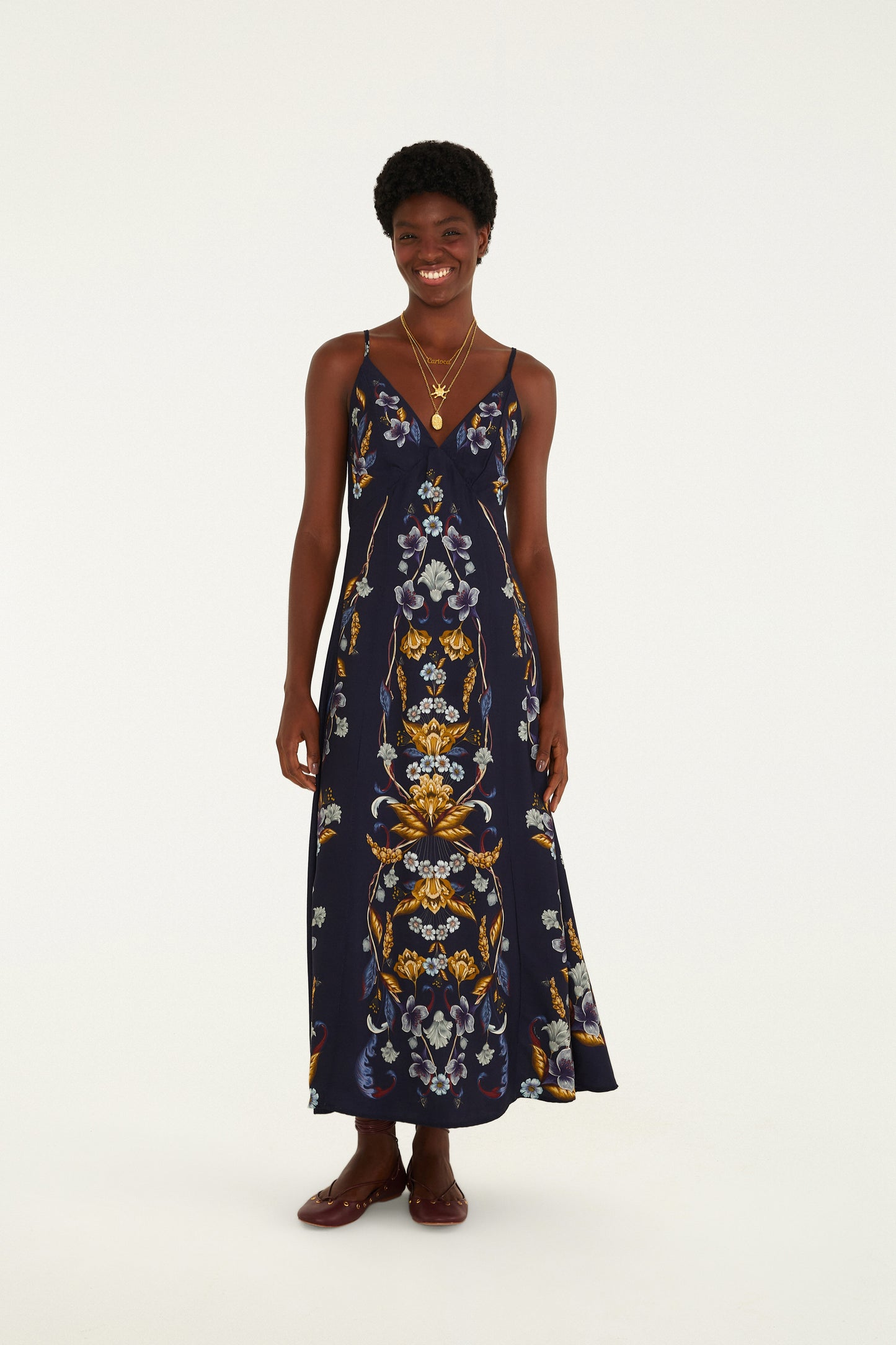 Vestido Alça Estampado Floral Maye Azul