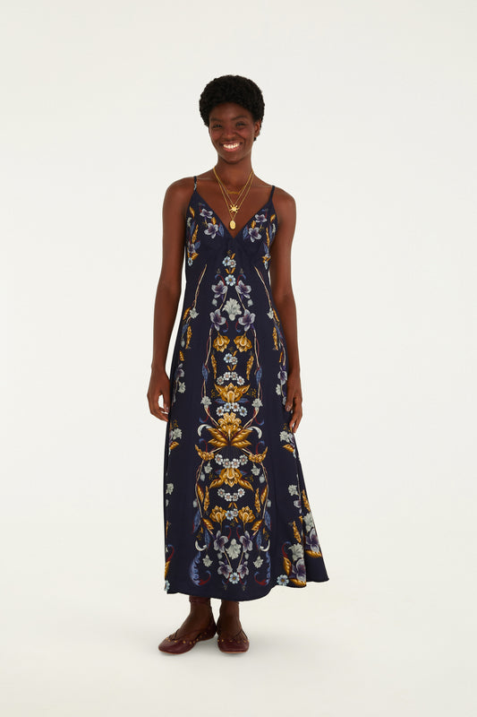 Vestido Alça Estampado Floral Maye Azul