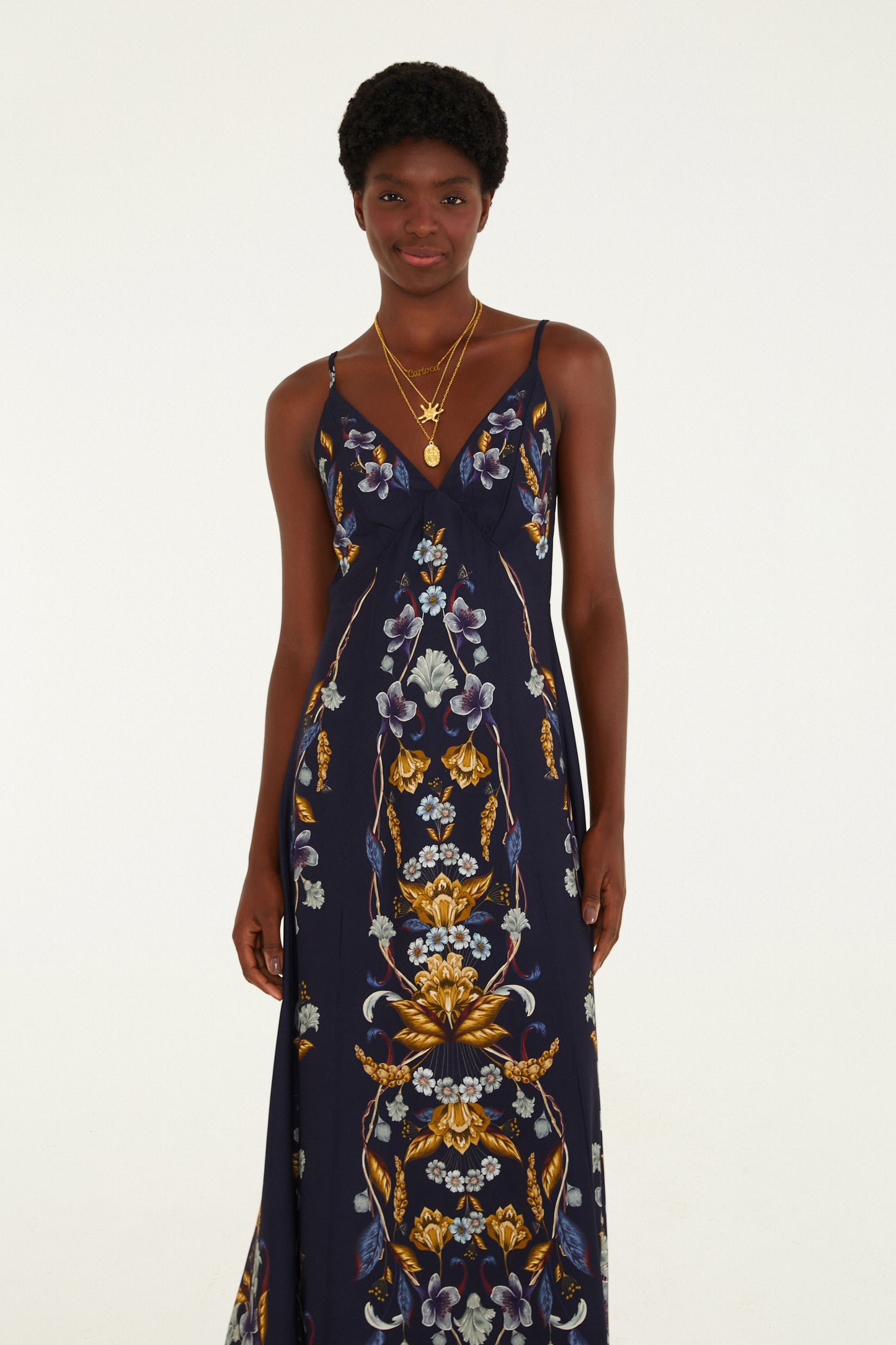 Vestido Alça Estampado Floral Maye Azul