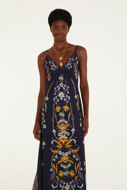 Vestido Alça Estampado Floral Maye Azul