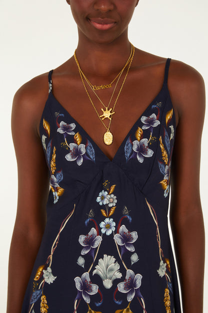 Vestido Alça Estampado Floral Maye Azul
