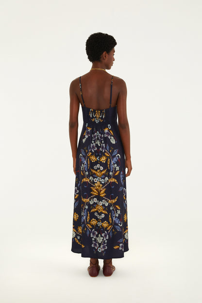 Vestido Alça Estampado Floral Maye Azul