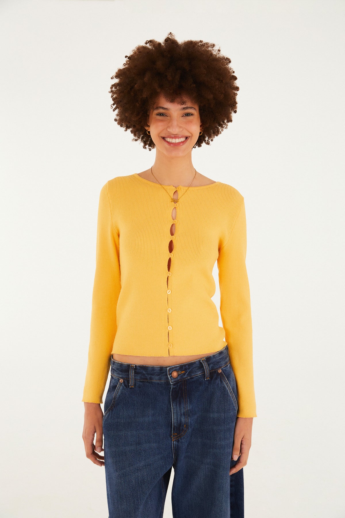 Blusa Tricot Manga Larga Amarelo Marcelle