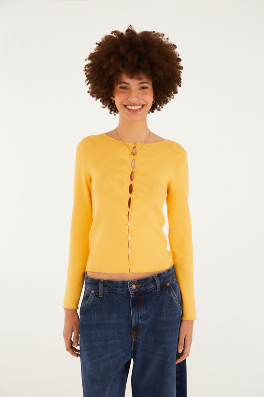 Blusa Tricot Manga Larga Amarelo Marcelle