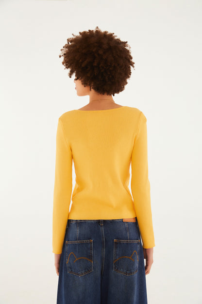 Blusa Tricot Manga Larga Amarelo Marcelle