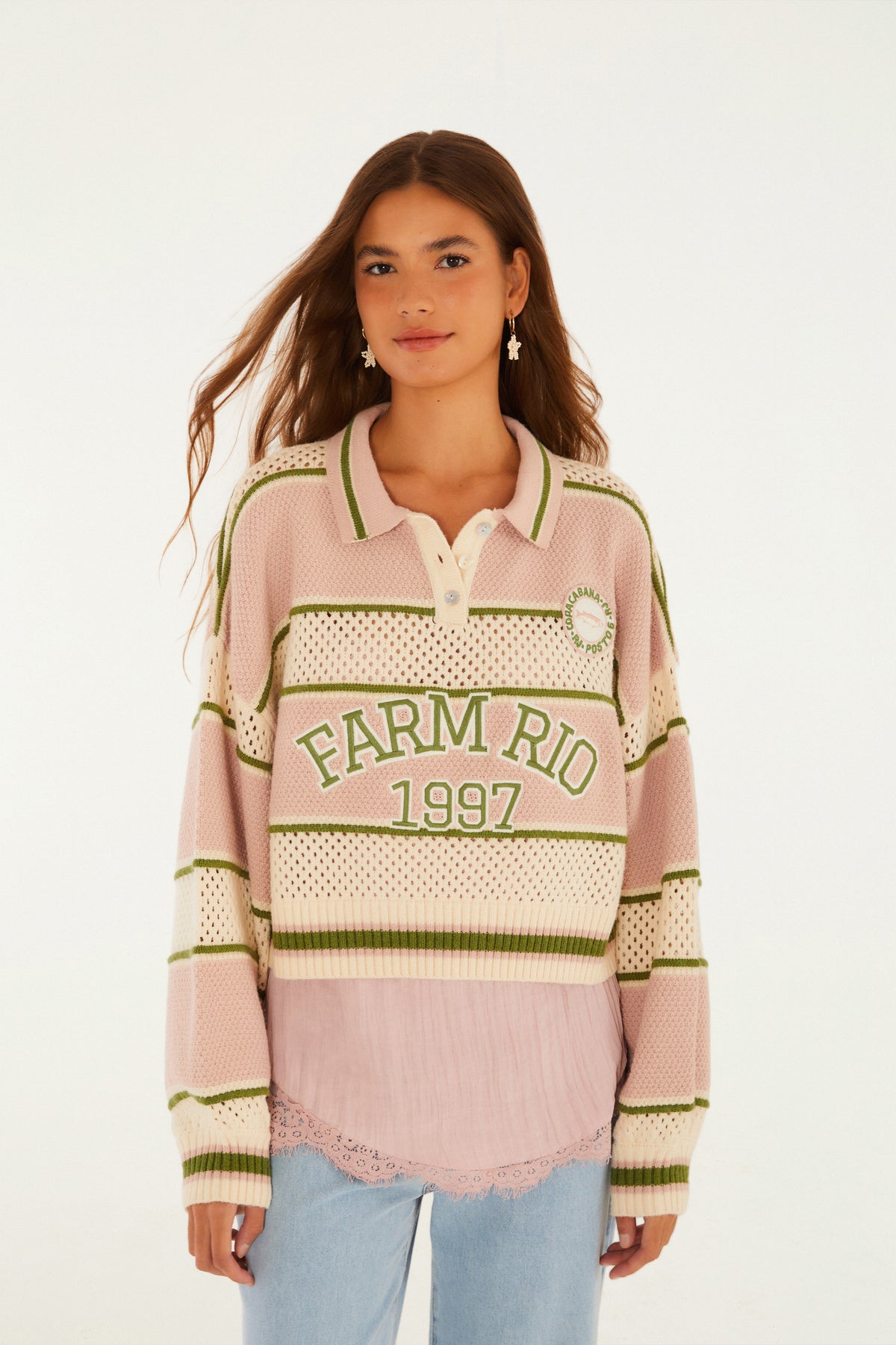 Cardigan Cropped Tricot Rayas Bege Seda