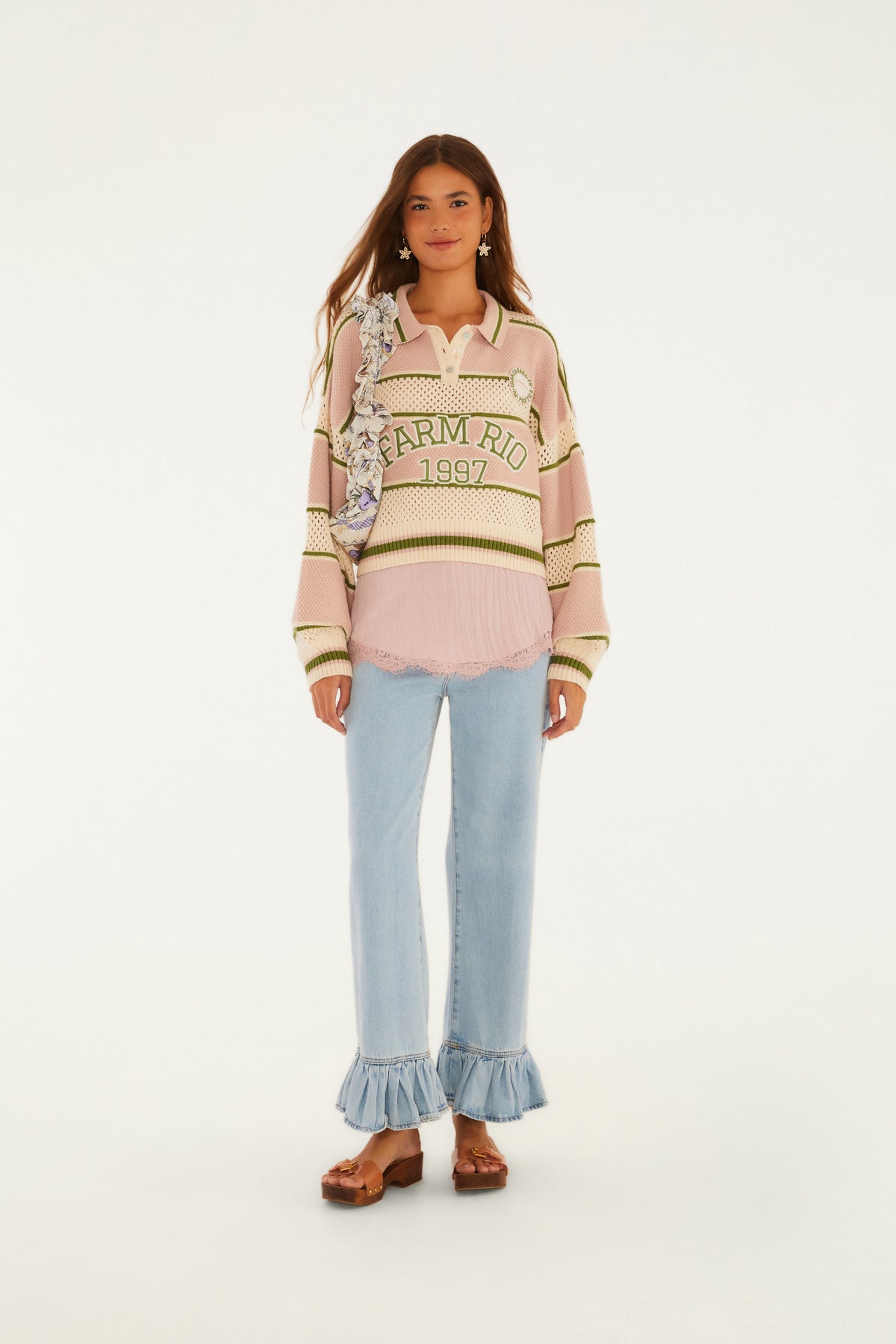 Cardigan Cropped Tricot Rayas Bege Seda