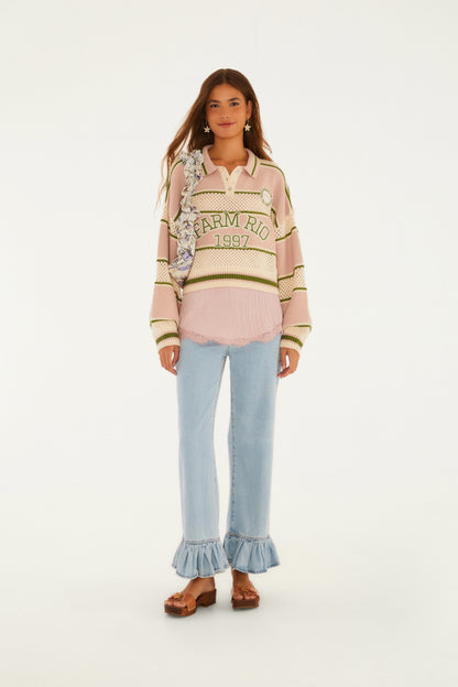 Cardigan Cropped Tricot Rayas Bege Seda
