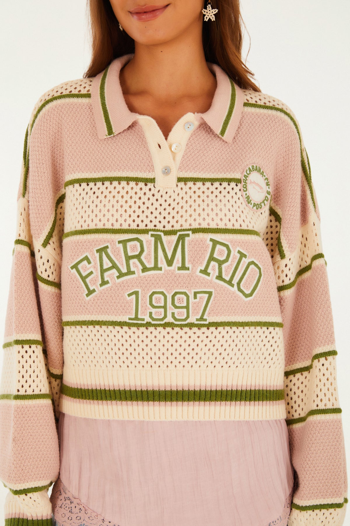 Cardigan Cropped Tricot Rayas Bege Seda