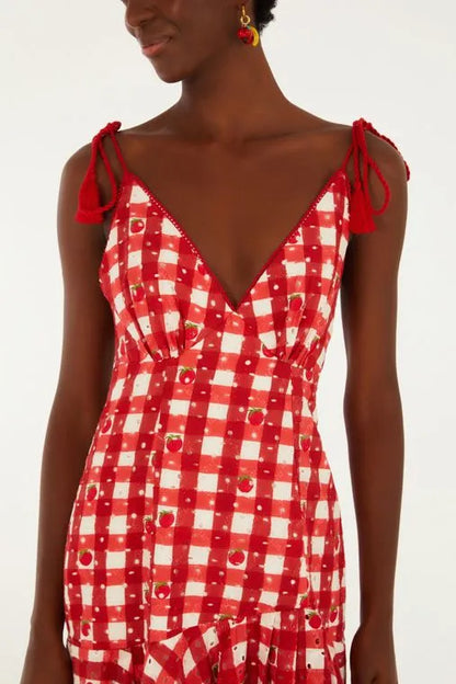 Vestido Artesanal Frutinhas Bege Seda